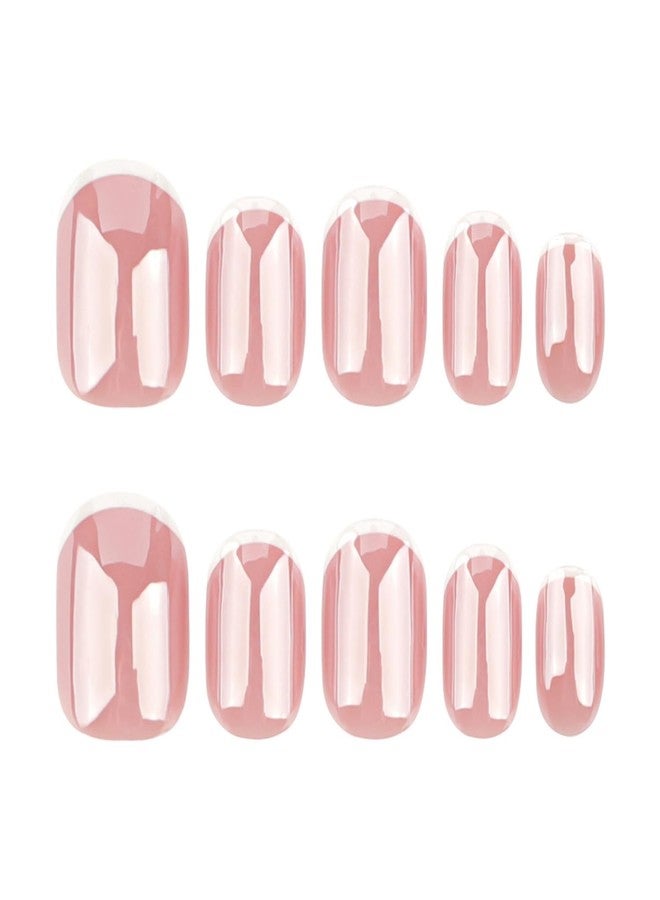 GRITOSE Extra Short Press on Nail Nude Fake Nails Chrome Full Cover White French Tip Press ones False Nails Natural Reusable Stick on Nail Gel Glue on Nails Square Acrylic Nail for Women Girls 24pcs - Image 4